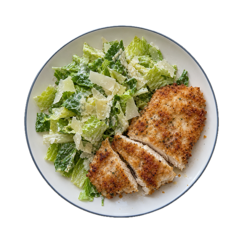 Baked Crispy Chicken with Caesar Salad