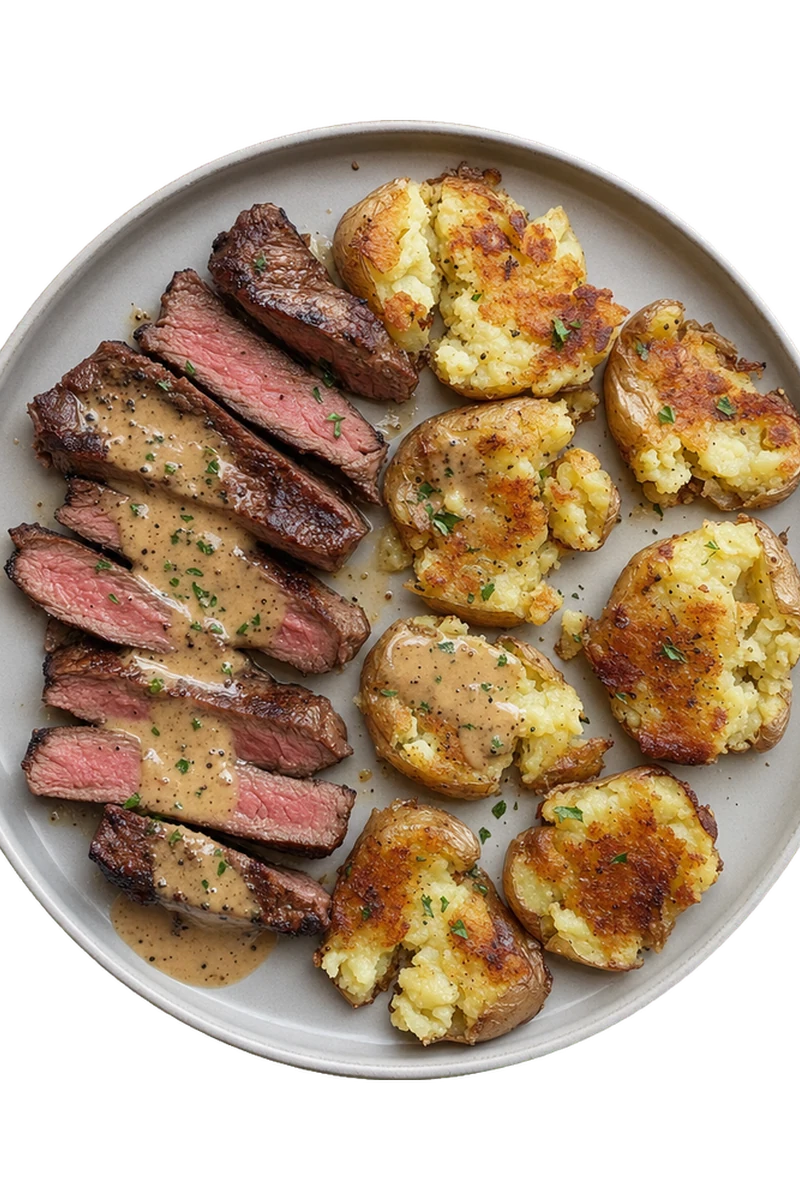 Garlic Steak & Smashed Potatoes