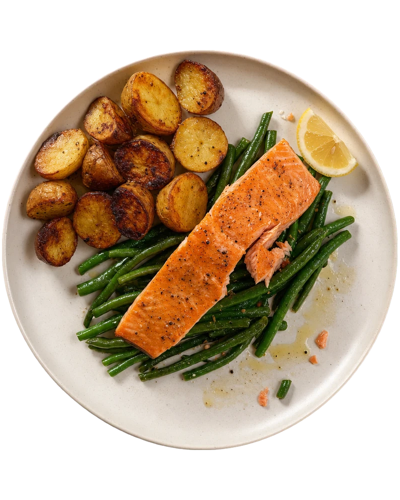 Baked Salmon, Potatoes & Green Beans