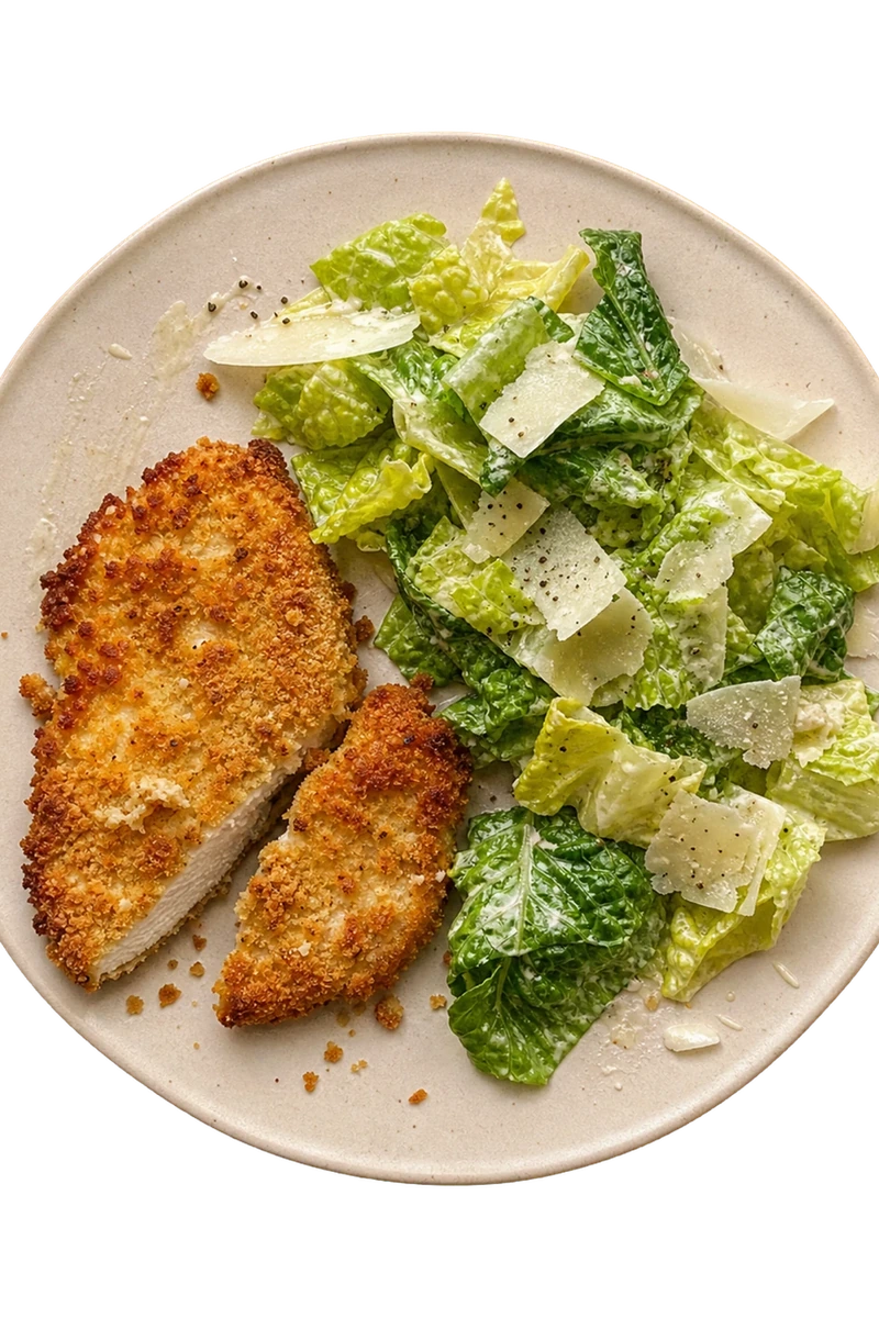 Baked Crispy Chicken with Caesar Salad