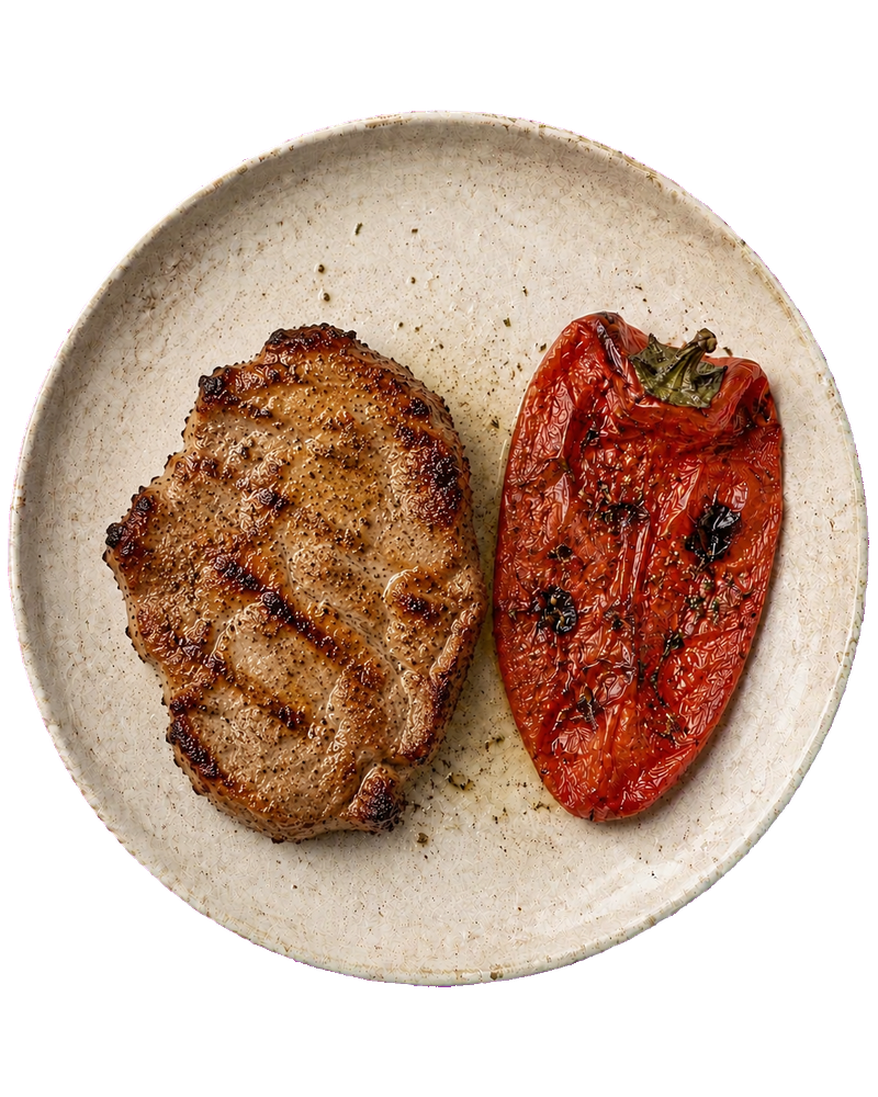 Pork Neck Steak with Grilled Peppers