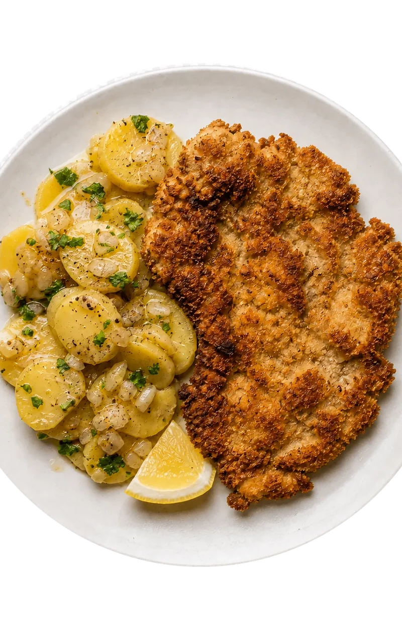 Свински шницел с картофена салата