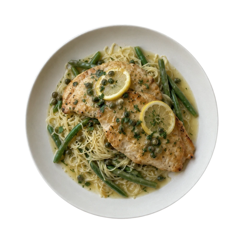 Chicken Piccata with Angel Hair & Green Beans