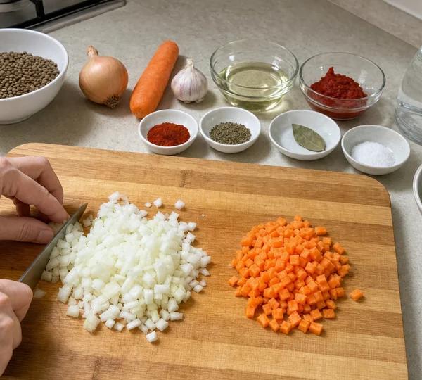 Step 2: Chop the onion and carrot