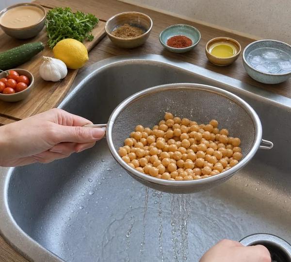 Step 1: Drain chickpeas