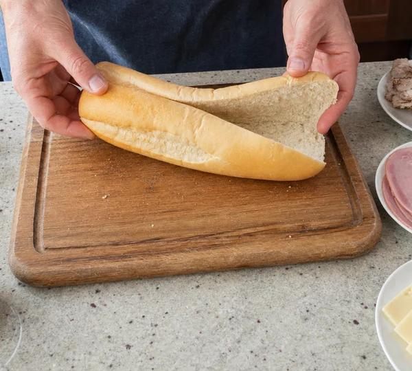 Step 1: Slice roll lengthwise