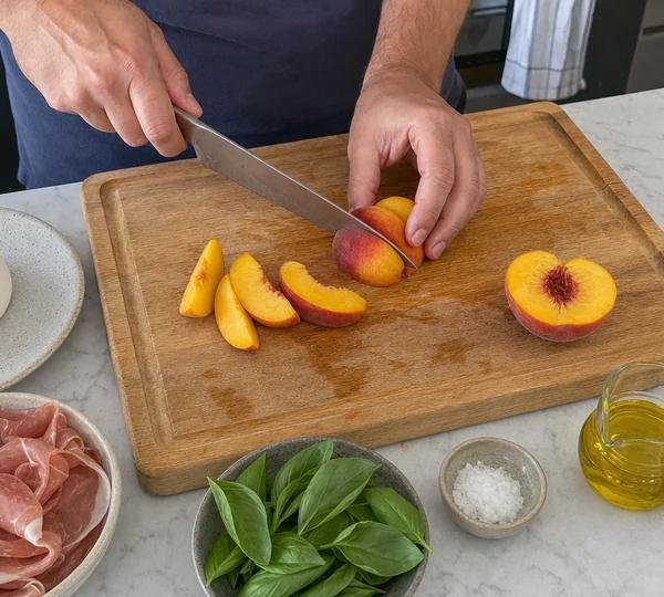 Step 2: Slice the peach into thick