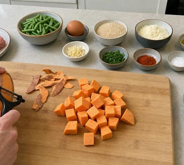 Step 2: Peel and cube the potato