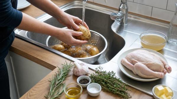 Step 3: Wash and cut the potatoes