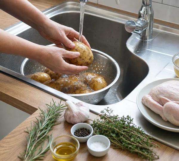 Step 3: Wash the potatoes
