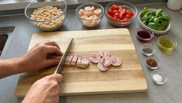 Step 3: Cut the bacon into rounds