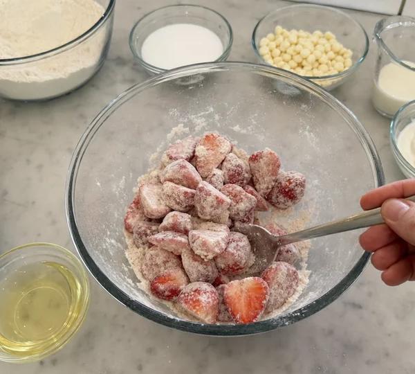 Step 7: Toss the strawberries