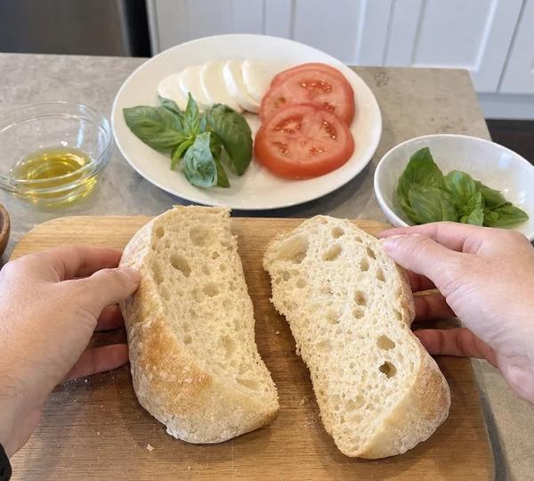 Step 1: Halve the ciabatta roll
