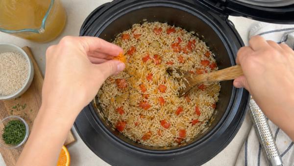 Step 6: Add basmati rice and toss