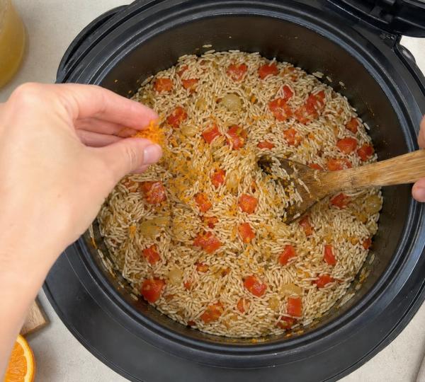 Step 6: Add basmati rice and toss