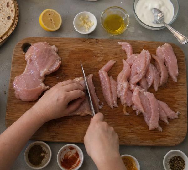 Step 1: Slice the chicken into thin