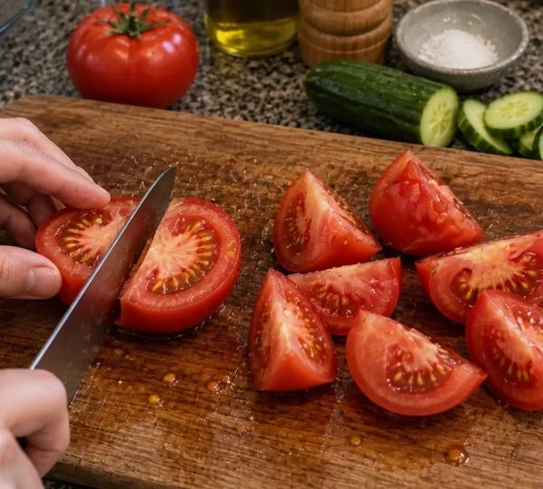 Стъпка 1: Нарежете доматите на дебели резени