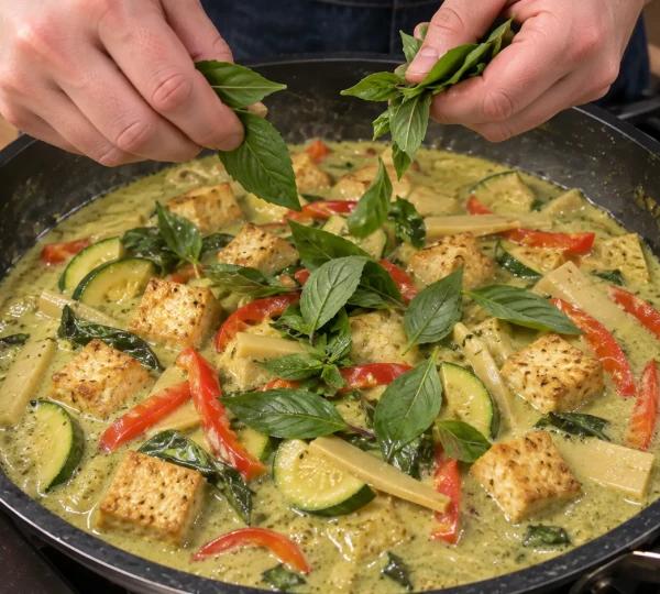 Step 9: Tear in Thai basil leaves