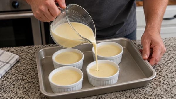 Step 5: Divide custard between ramekins