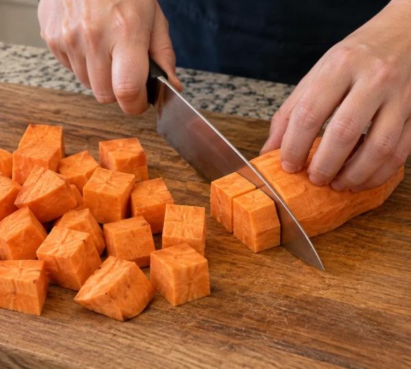 Step 2: Peel and cube the sweet