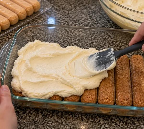 Step 7: Spread half the cream