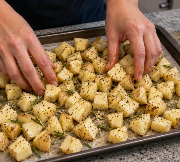 Step 2: Toss diced potatoes
