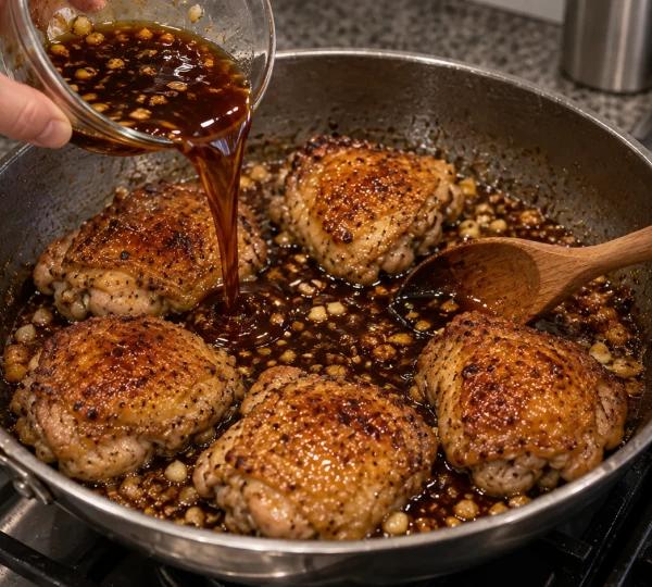 Step 6: Pour in the honey-soy