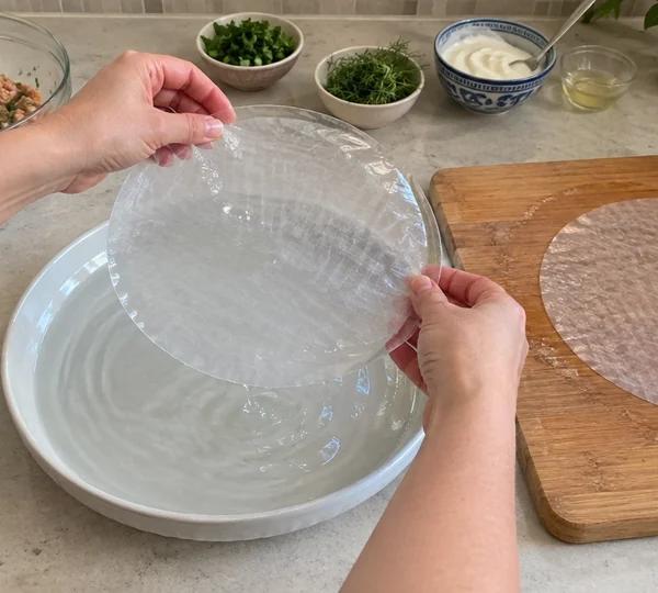 Step 2: Wet the rice paper