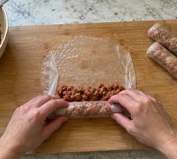 Step 3: Roll the chicken logs
