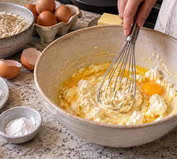 Step 1: Soften the cream cheese with the eggs