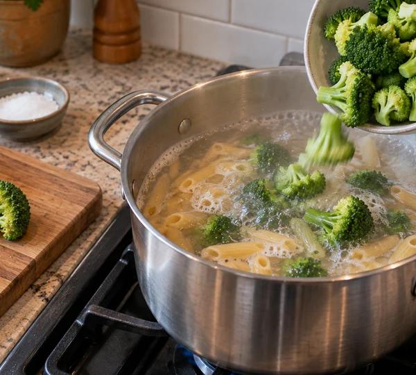 Step 2: Add the broccoli to the pot