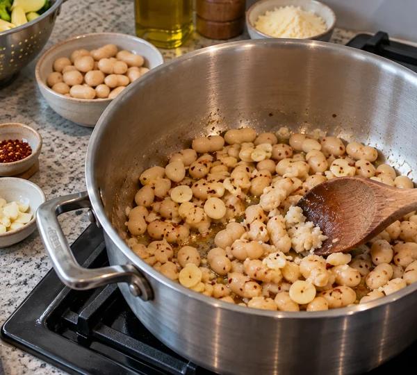 Step 4: Warm the garlic and beans