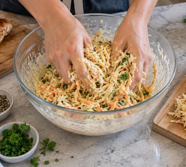 Step 4: Squeeze the cabbage in the dressing