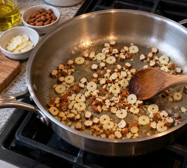 Step 1: Toast the almonds and garlic