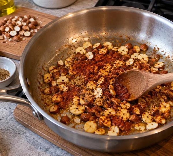 Step 2: Bloom the spices off the heat