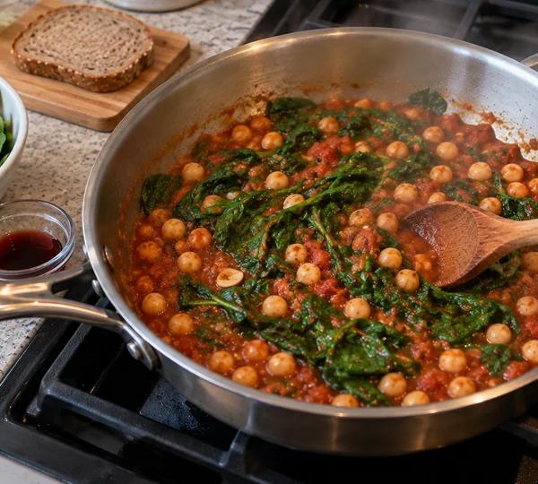 Step 5: Wilt the spinach