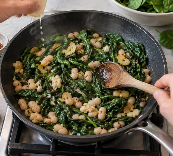 Step 3: Wilt the spinach