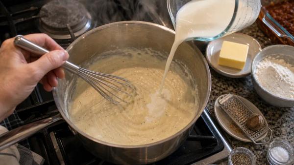 Step 7: Whisk in the warm milk