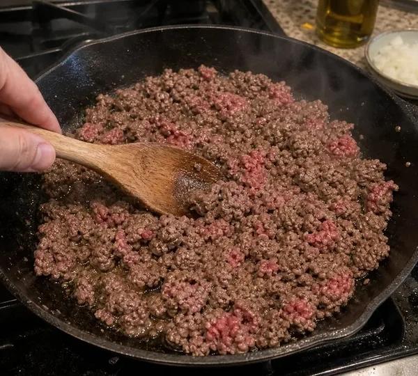 Step 2: Crumble in the ground beef