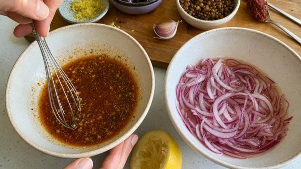 Step 3: Toss the sliced red onion