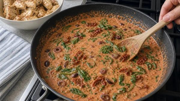 Step 9: Add the spinach and stir