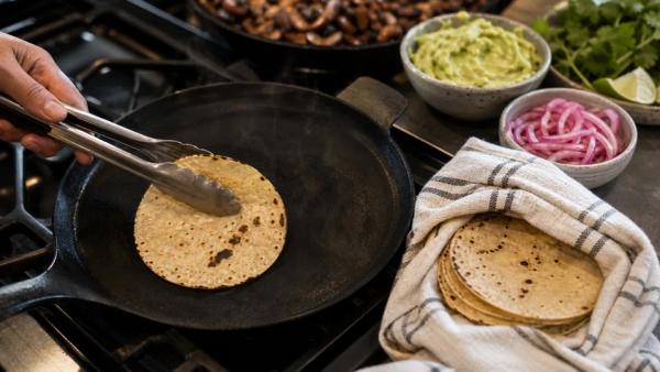 Step 17: Warm each corn tortilla