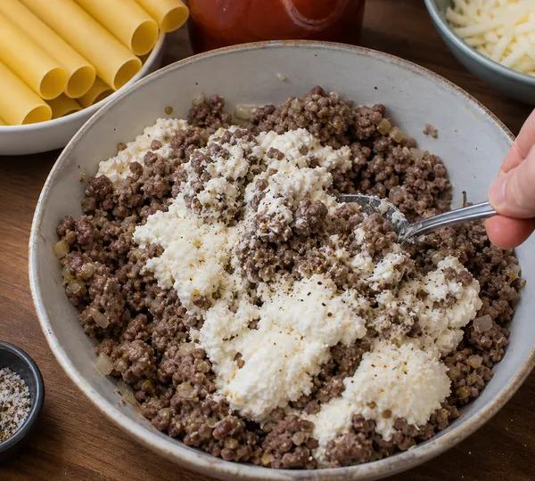 Step 4: Combine beef and ricotta