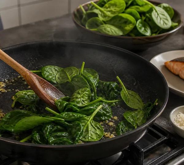 Step 2: Wilt the spinach