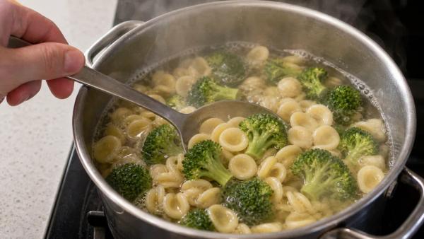 Step 1: Boil pasta and broccoli