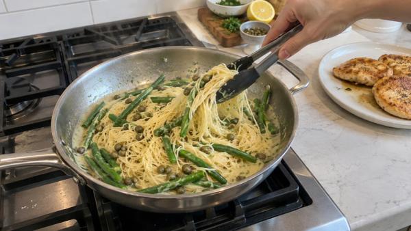 Step 8: Toss the pasta through the sauce