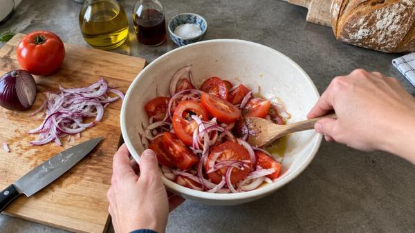 Step 1: Make the tomato salad first